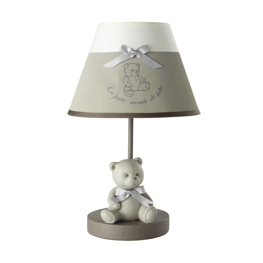 Lampada da comodino di resina et abat jour di cotone grigio h 39 ... Abat jour per ragazzi