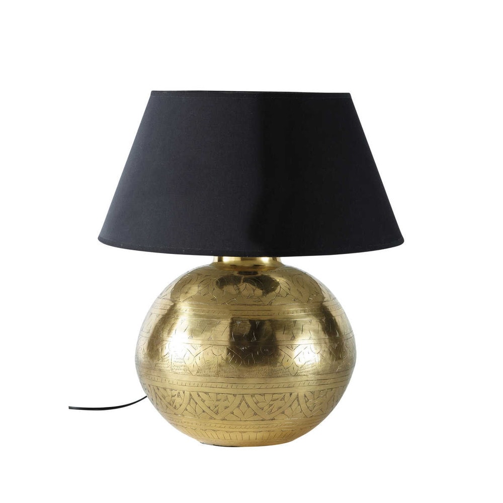 Lampada in metallo effetto dorato e abat jour in tessuto h 49 cm ...