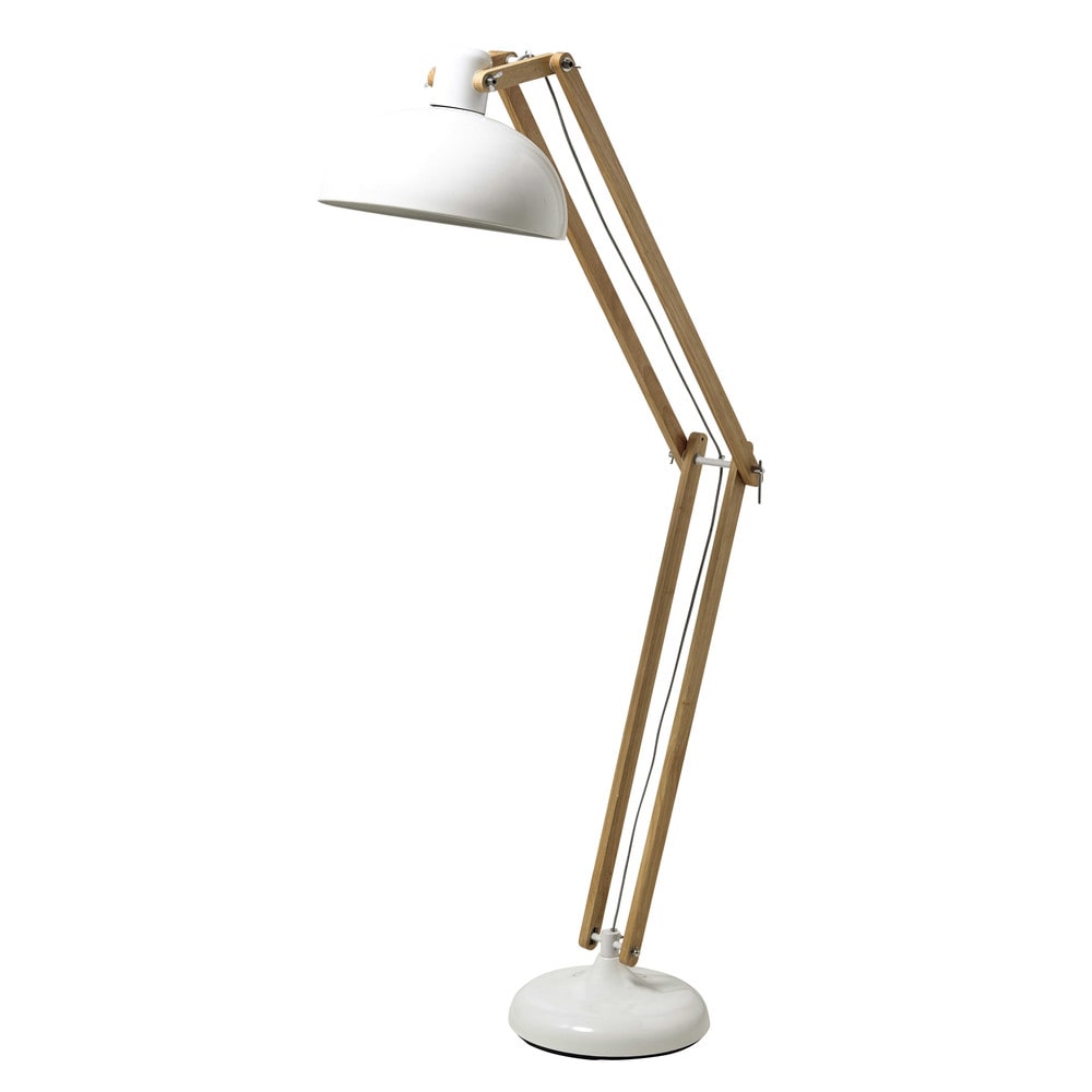 Lampadaire Bois Et Blanc : Lampadaires et liseuses ? Lampadaire en bois et m?tal blanc H 163 Lampadaire Bois Et Blanc : Lampadaires et liseuses ? Lampadaire en bois et m?tal blanc H 163