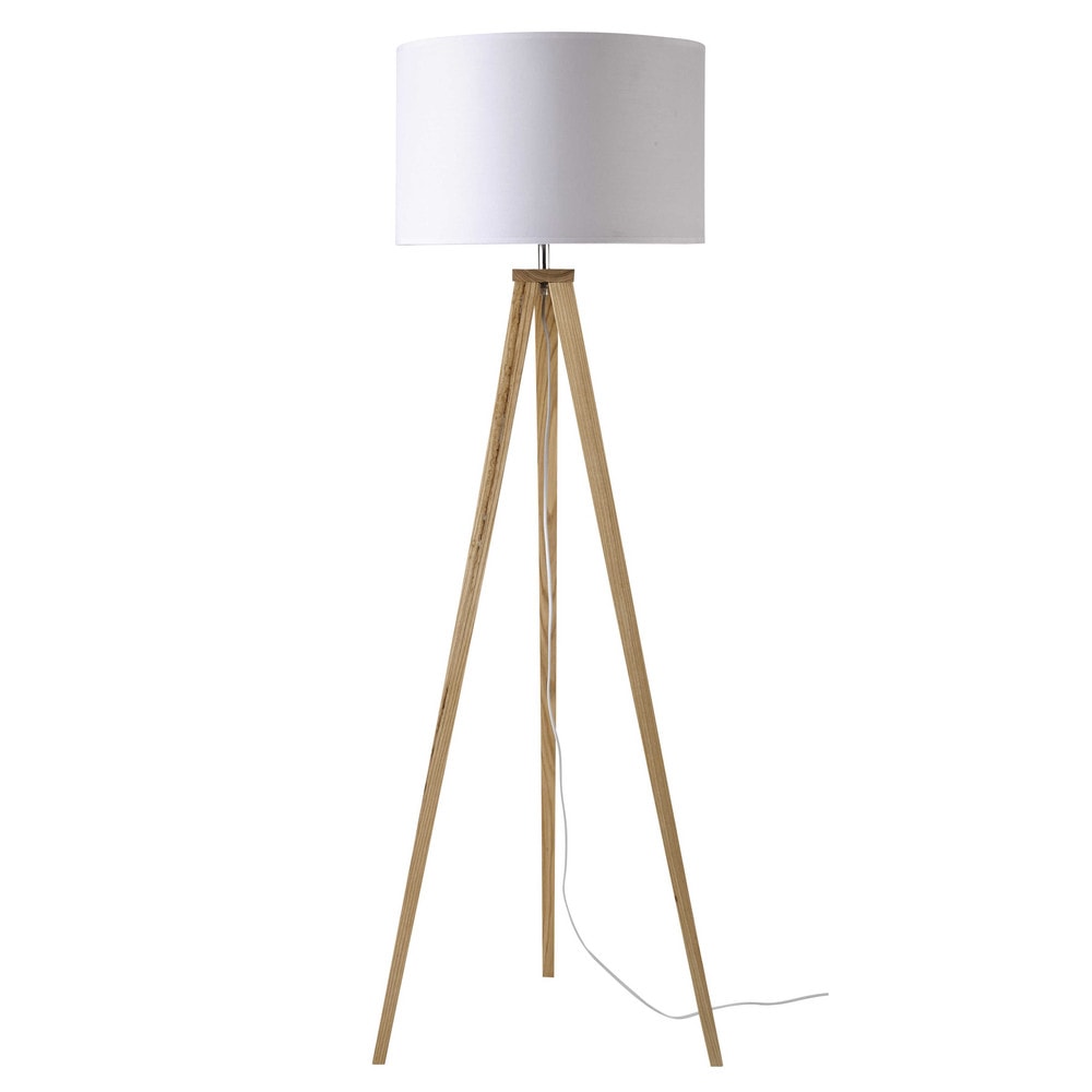Lampadaire Bois Et Blanc : Lampadaires et liseuses ? Lampadaire tr?pied en bois et coton blanc Lampadaire Bois Et Blanc : Lampadaires et liseuses ? Lampadaire tr?pied en bois et coton blanc