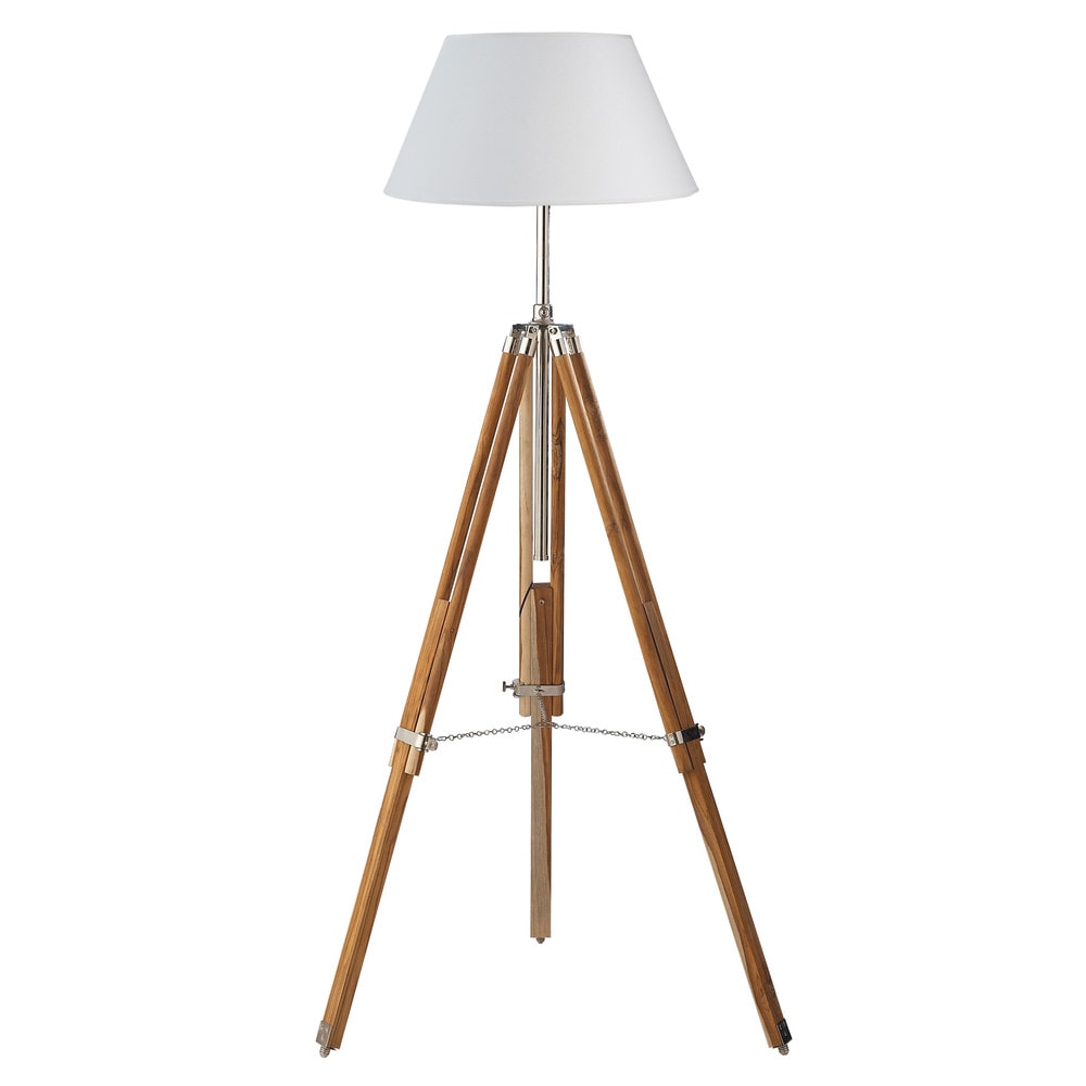 Luminaire Bois Et Blanc : et liseuses ? Lampadaire tr?pied en bois et tissu blanc H 155 cm Luminaire Bois Et Blanc : et liseuses ? Lampadaire tr?pied en bois et tissu blanc H 155 cm