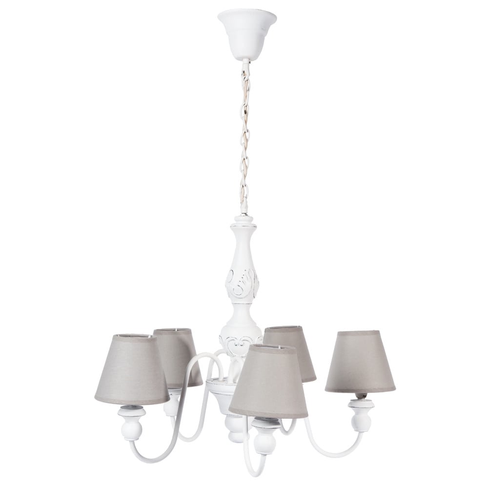 Lampadario bianco 5 bracci in legno e metallo d 55 cm bovary ...
