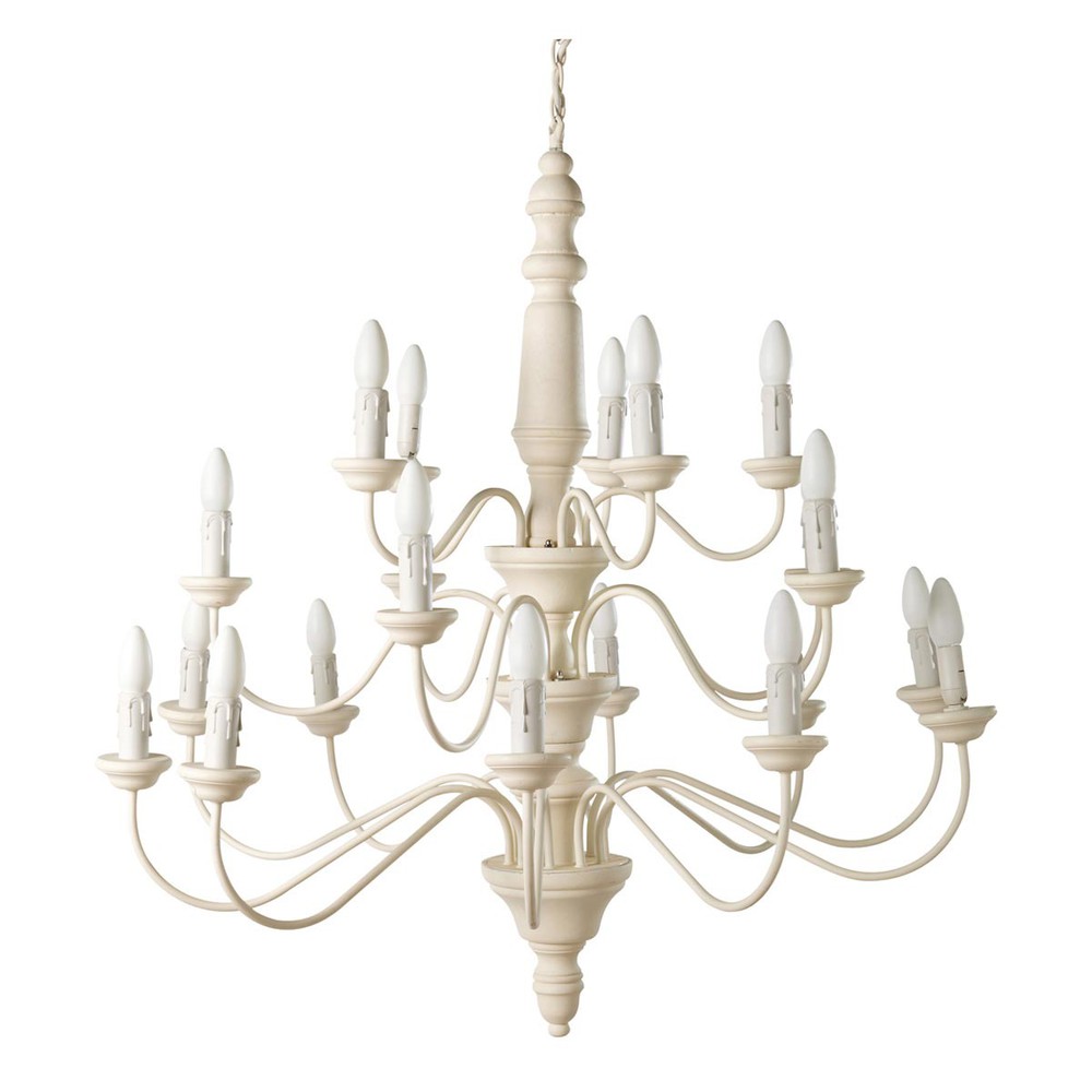 Lampadario color crema 20 bracci in metallo e legno d 90 cm ...