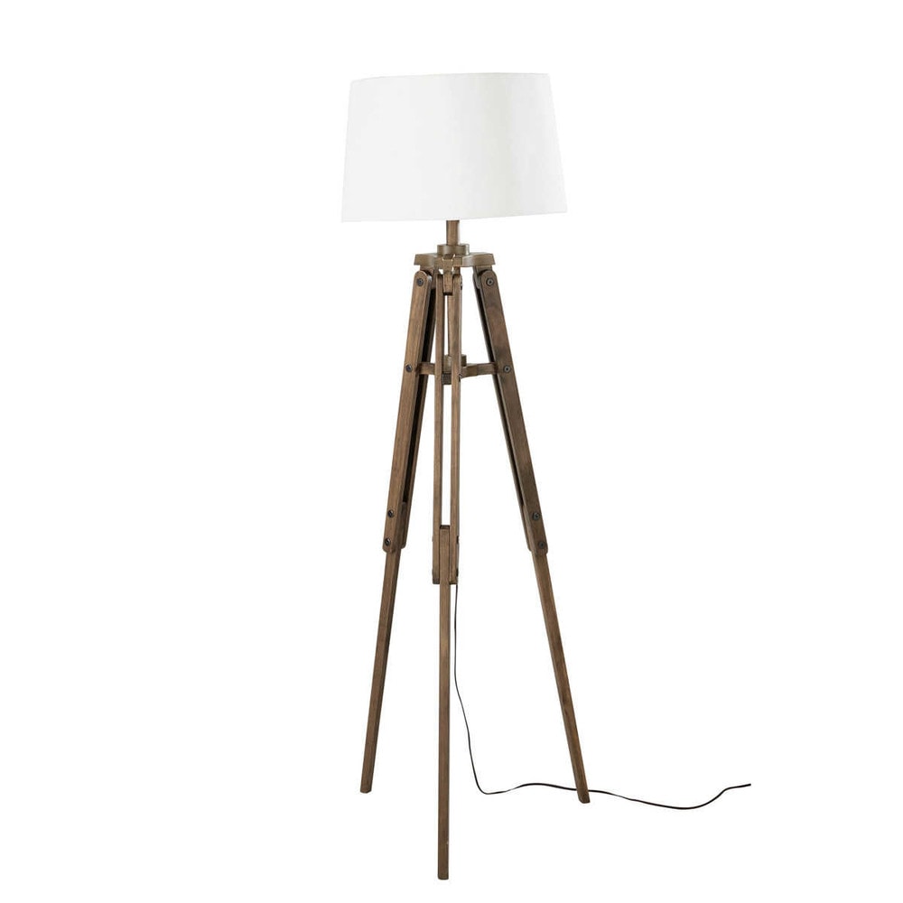 Lámpara de pie con trípode de madera y algodón Al. 158 cm MATELOT