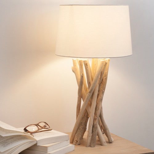 lampe avec pied en bois 