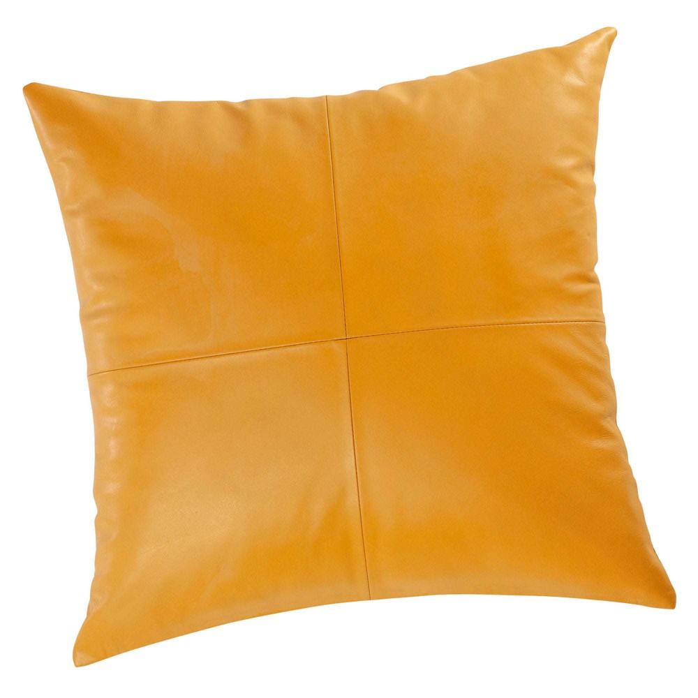 Leather cushion in mustard yellow 45 x 45cm Maisons du Monde