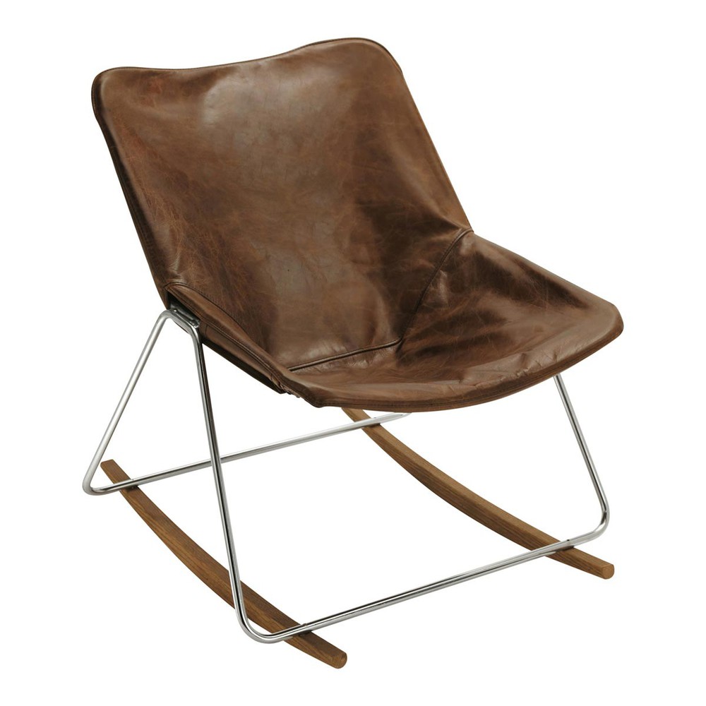 Leather rocking chair in brown G1 Maisons du Monde