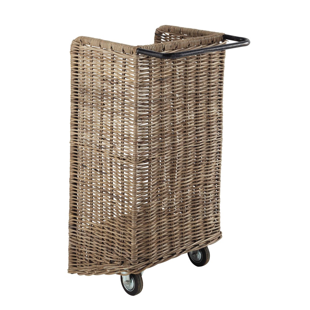 Legnaia per caminetto intrecciata a rotelle h 65 cm bastito ...