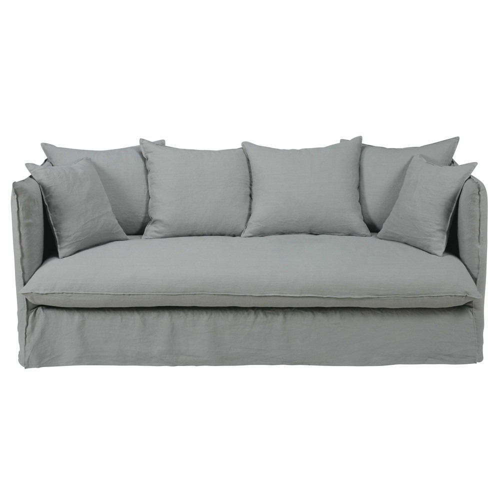 Light grey 3/4seater washed linen sofa bed Louvre Maisons du Monde