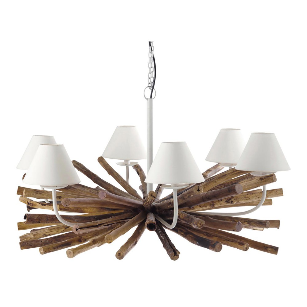 Lustre Bois Et Metal : Lustres ? Lustre 6 branches en m?tal et manguier D 109 cm RIVAGE Lustre Bois Et Metal : Lustres ? Lustre 6 branches en m?tal et manguier D 109 cm RIVAGE