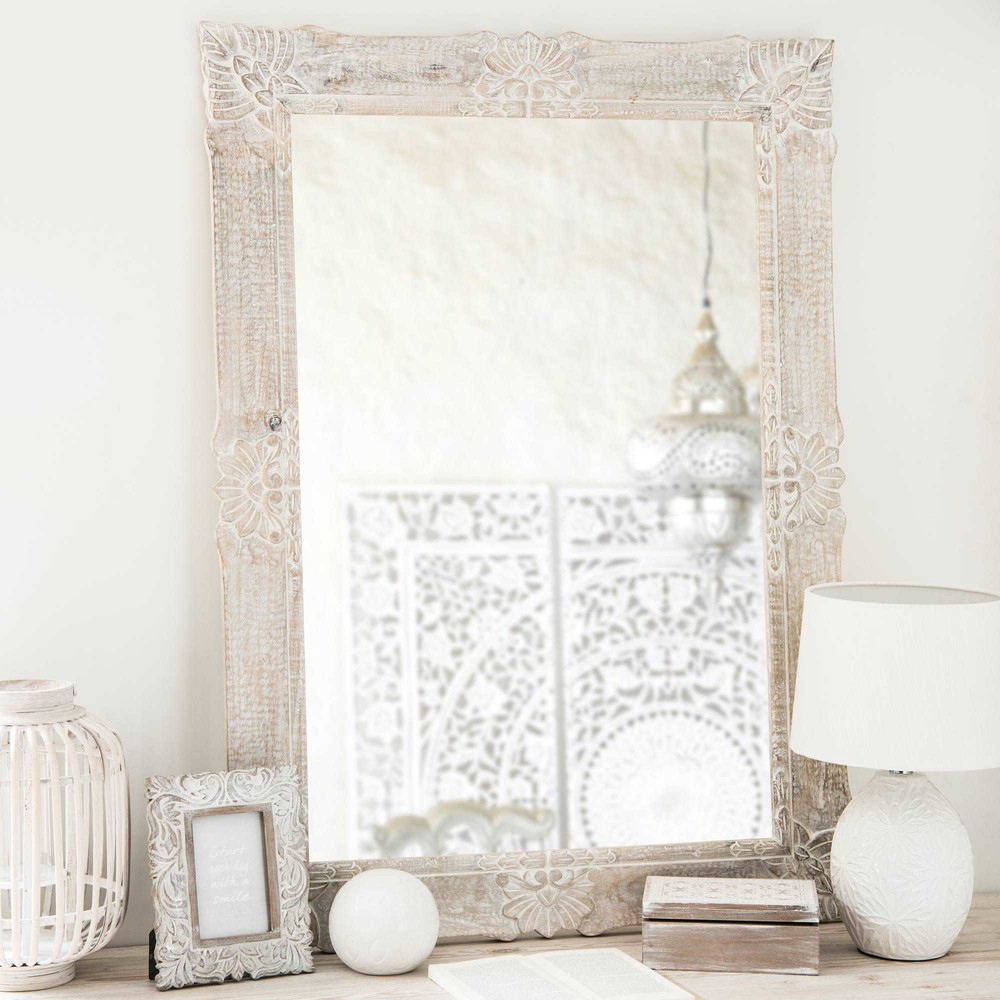 MAHINA Bleached Mango Wood Mirror 79 x 109 cm Maisons du Monde