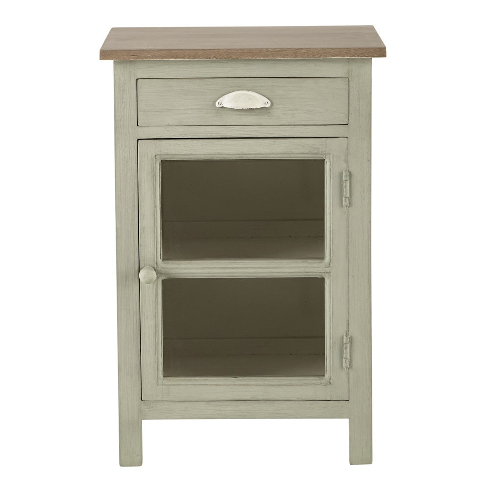 Mango wood bedside table with drawer in sea green / white W 43cm