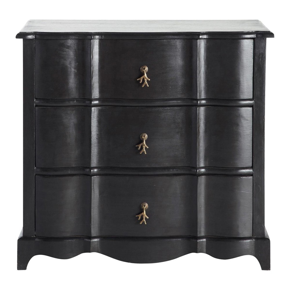 Mango wood chest of drawers in black W 85cm Corail Maisons du Monde