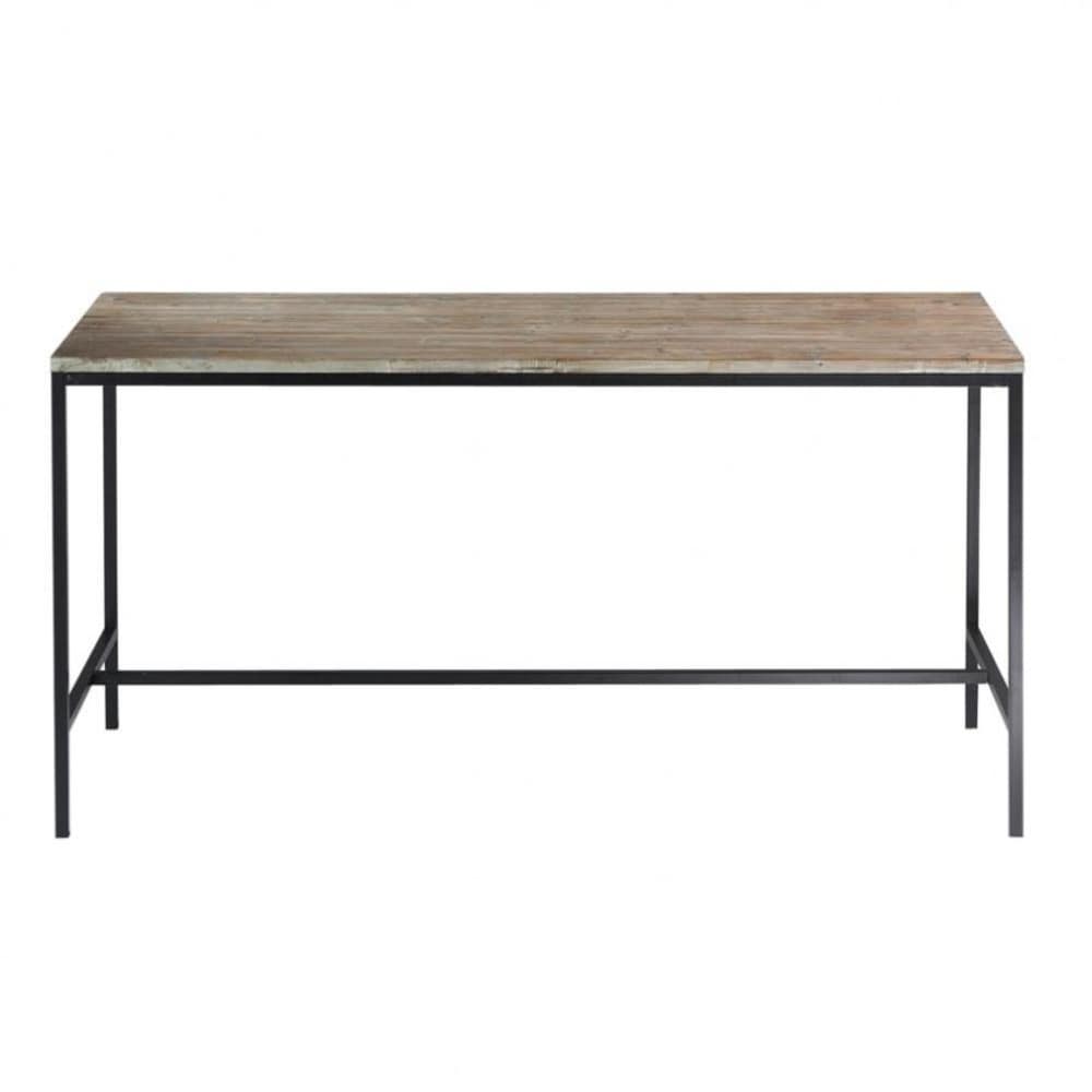 Mesa de comedor industrial de abeto macizo y metal Long Island