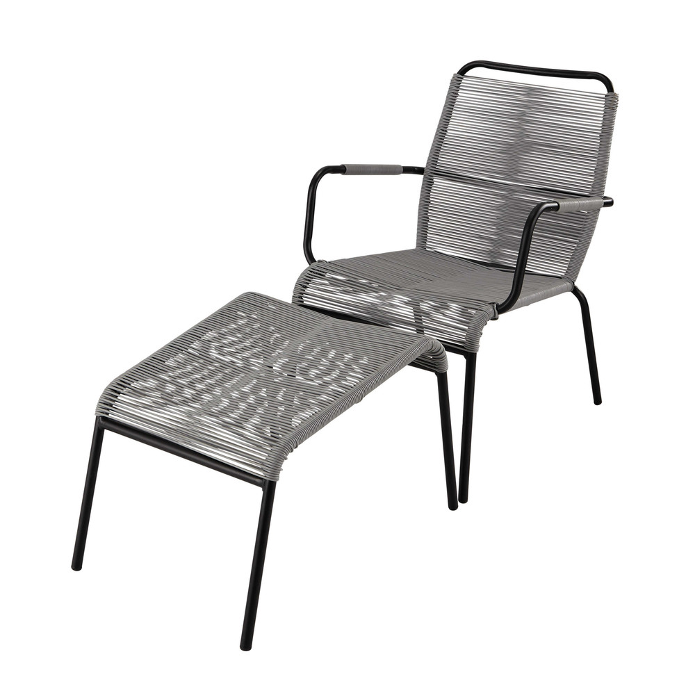 Metal and Kunststoffe garden armchair + footrest in charcoal grey