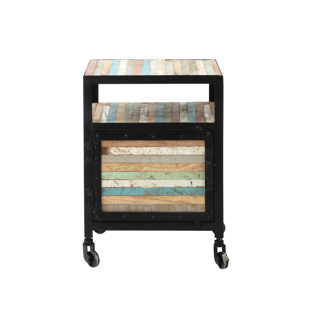 Metal bedside table on castors in black W 40cm Bahia Maisons du Monde