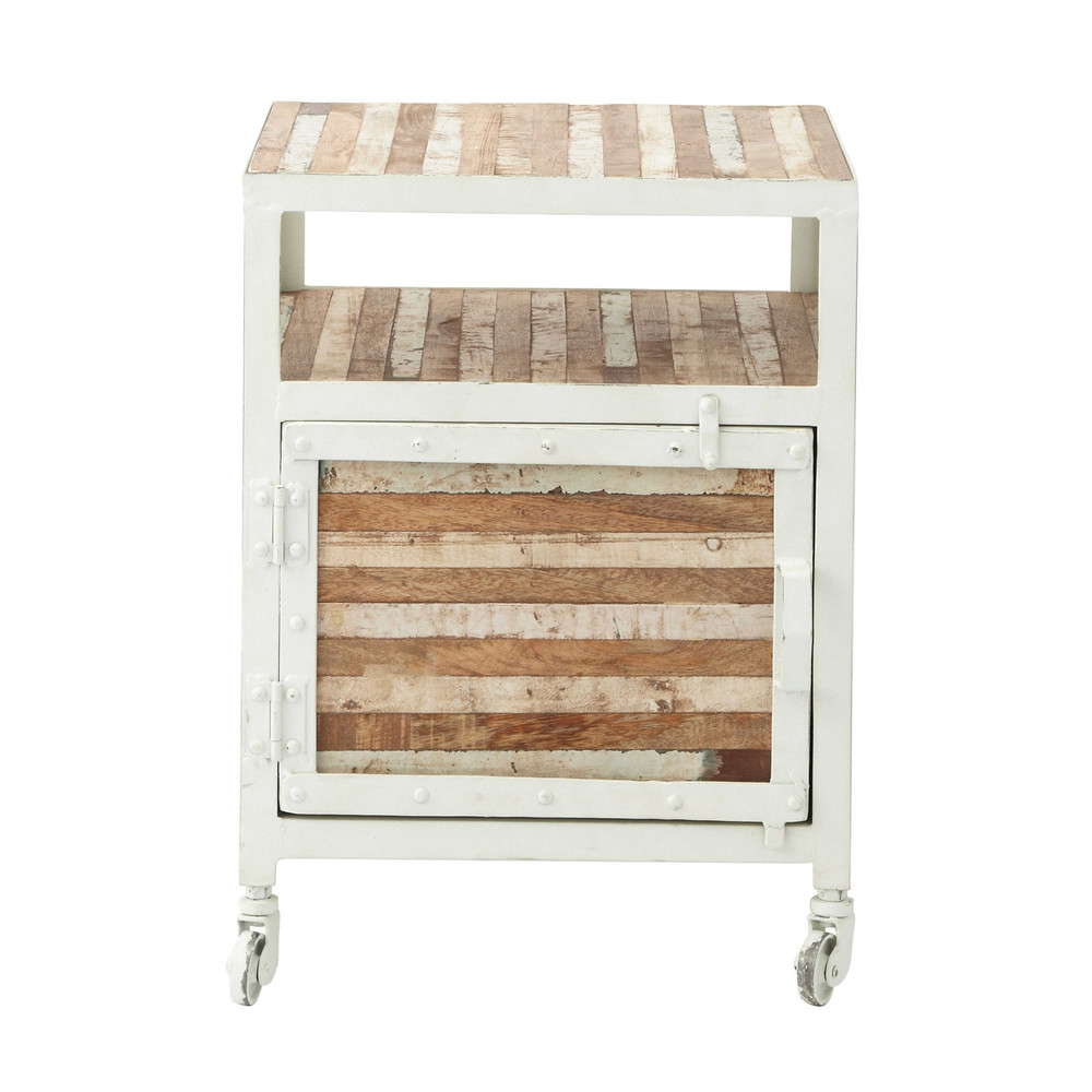 Metal bedside table on castors in white W 40cm Mistral Maisons du Monde
