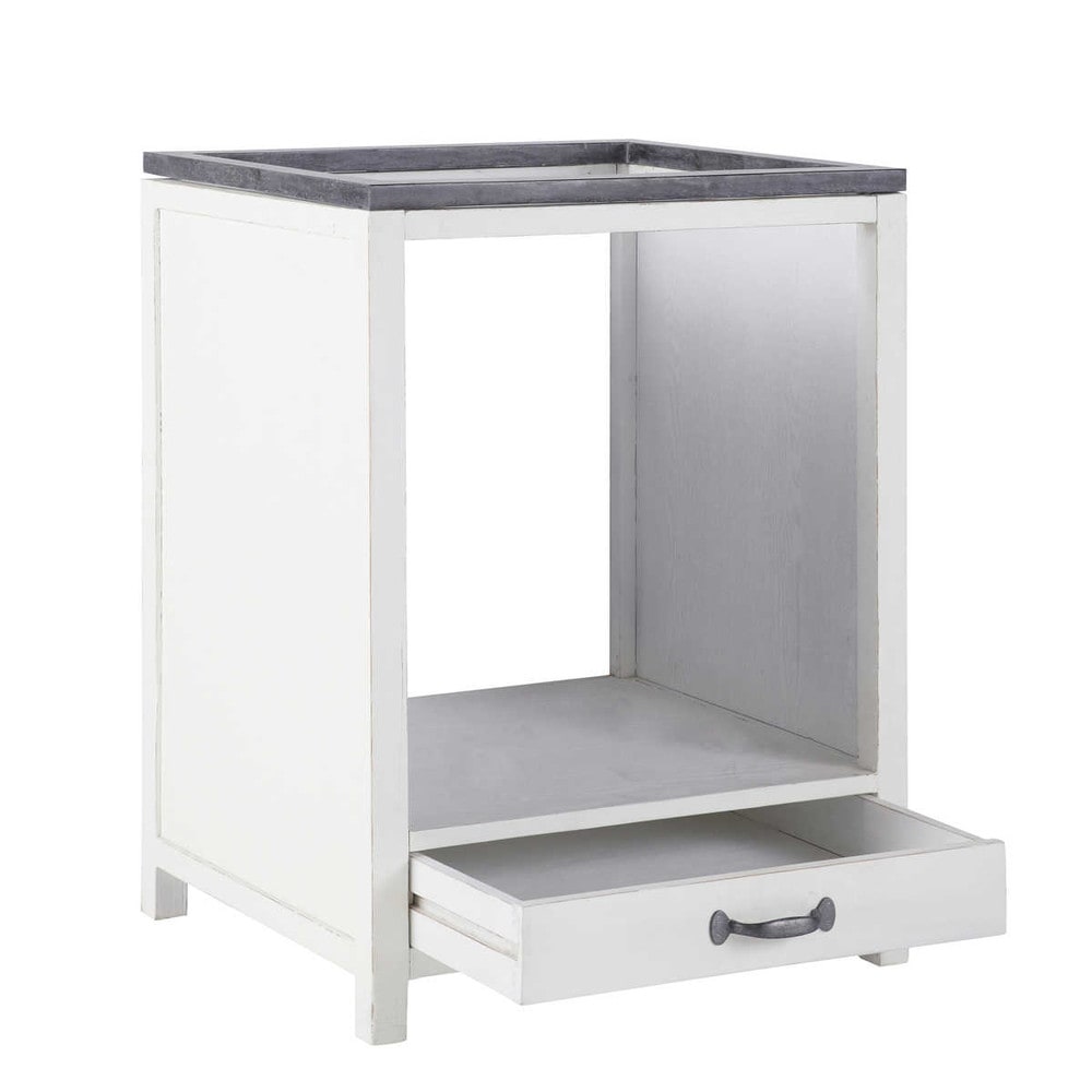 Meuble bas de cuisine pour four en bois recyclé blanc l 64 cm ...