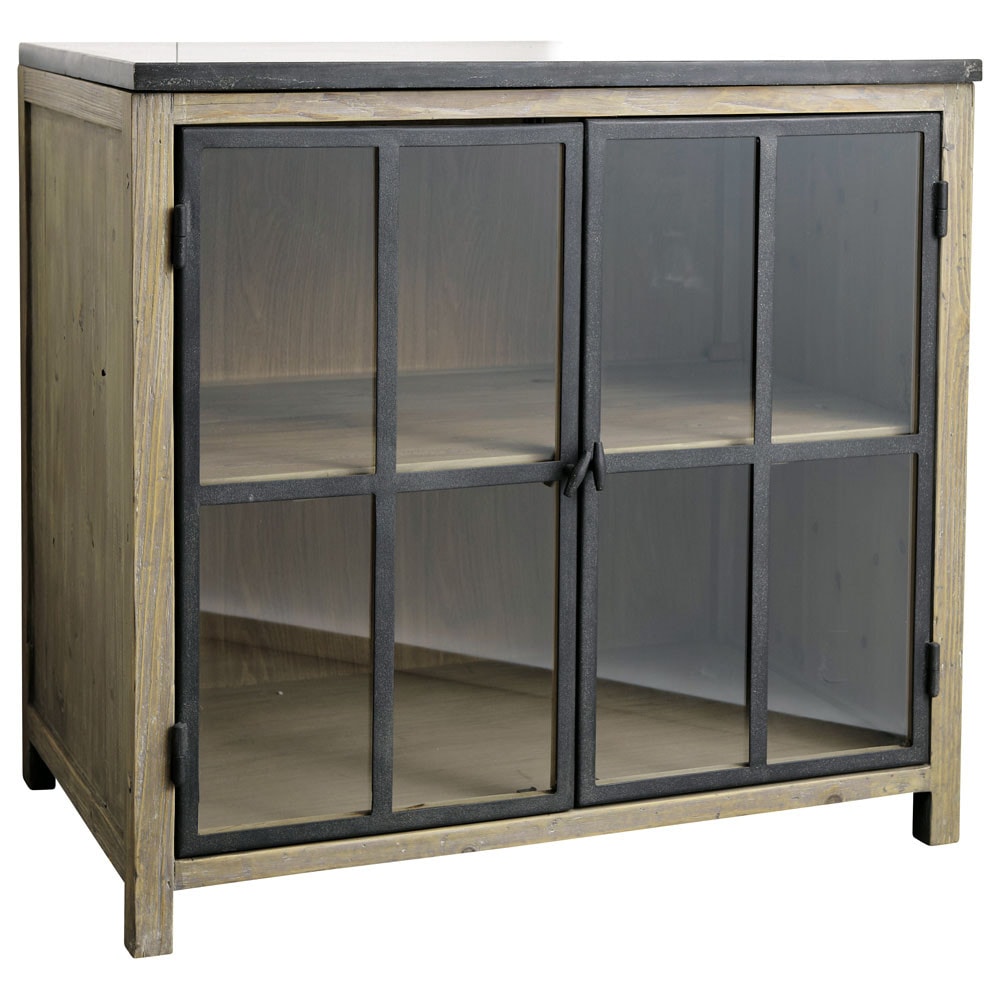 Meuble bas vitré de cuisine en bois et pierre l 90 cm copenhague ...