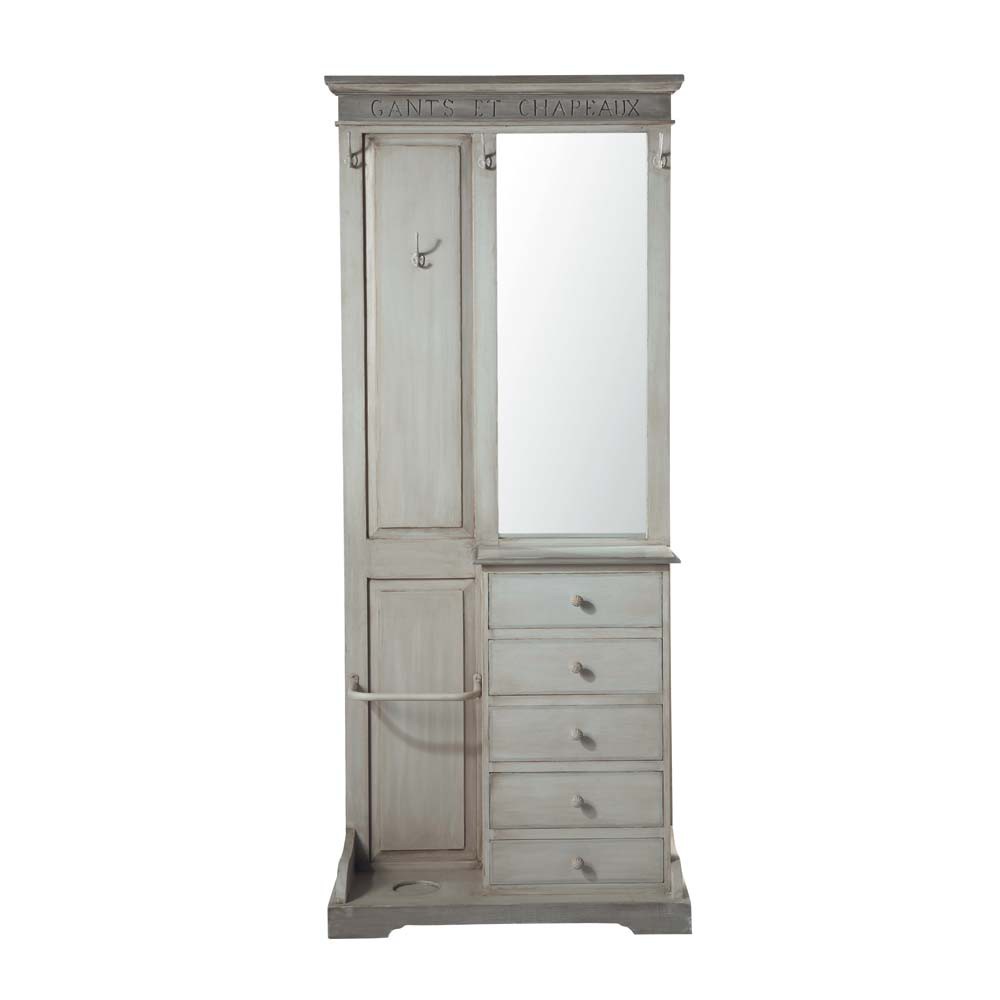 Meuble d'entrée avec miroir en manguier gris L 90 cm SaintRémy
