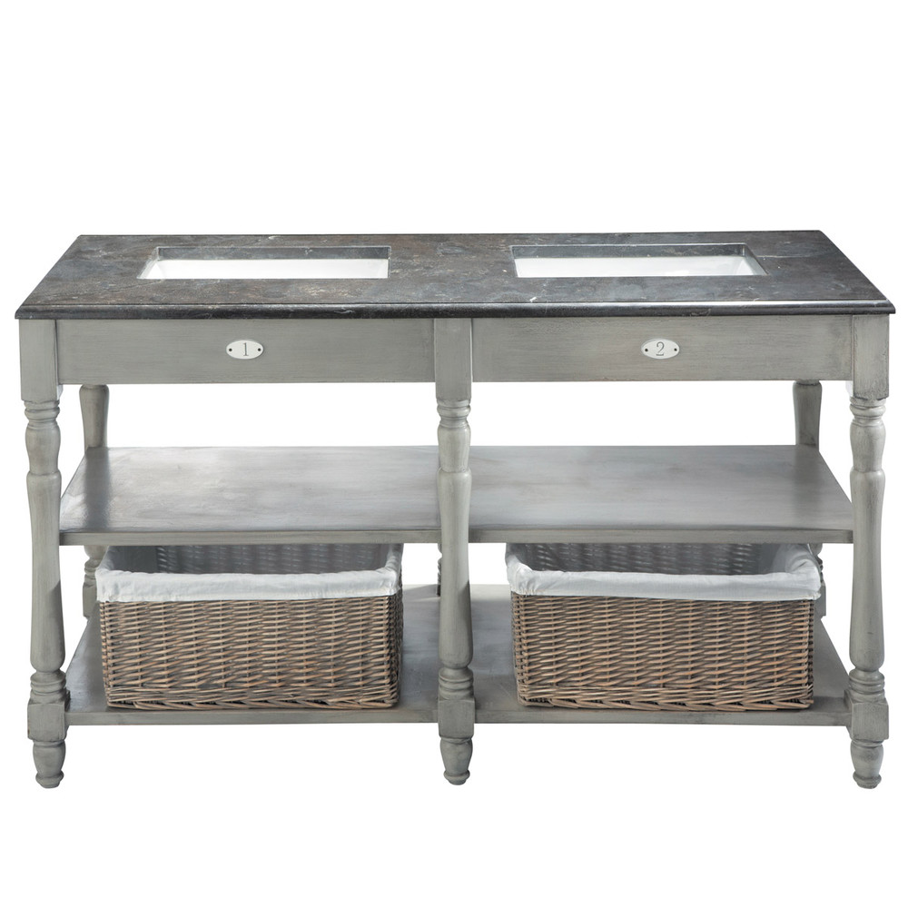 Meuble double vasque en bouleau et marbre gris l 156 cm saint rémy ...