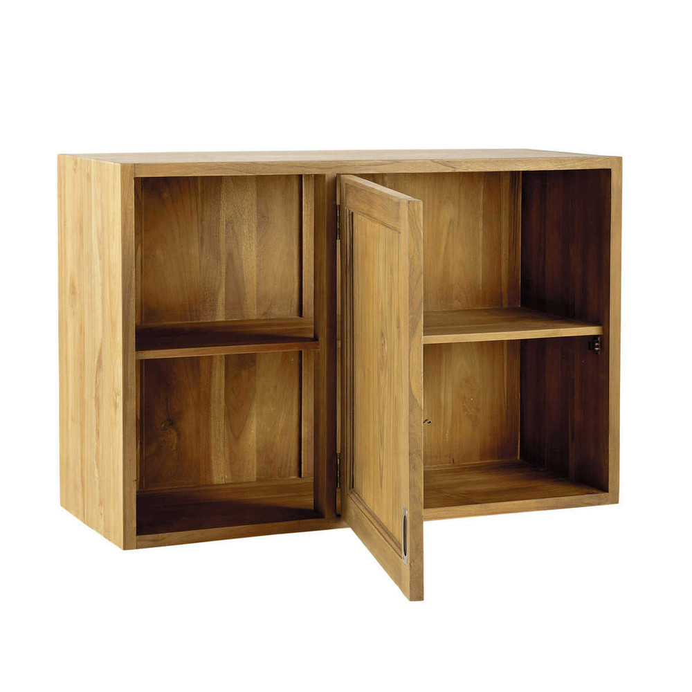 Meuble haut d'angle de cuisine ouverture gauche en teck massif L 97 cm