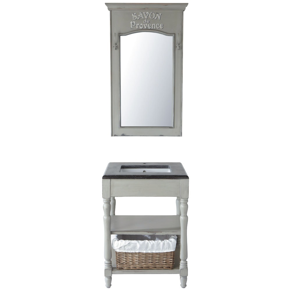 Meuble vasque en bois et marbre gris clair l 65 cm saint rémy ...