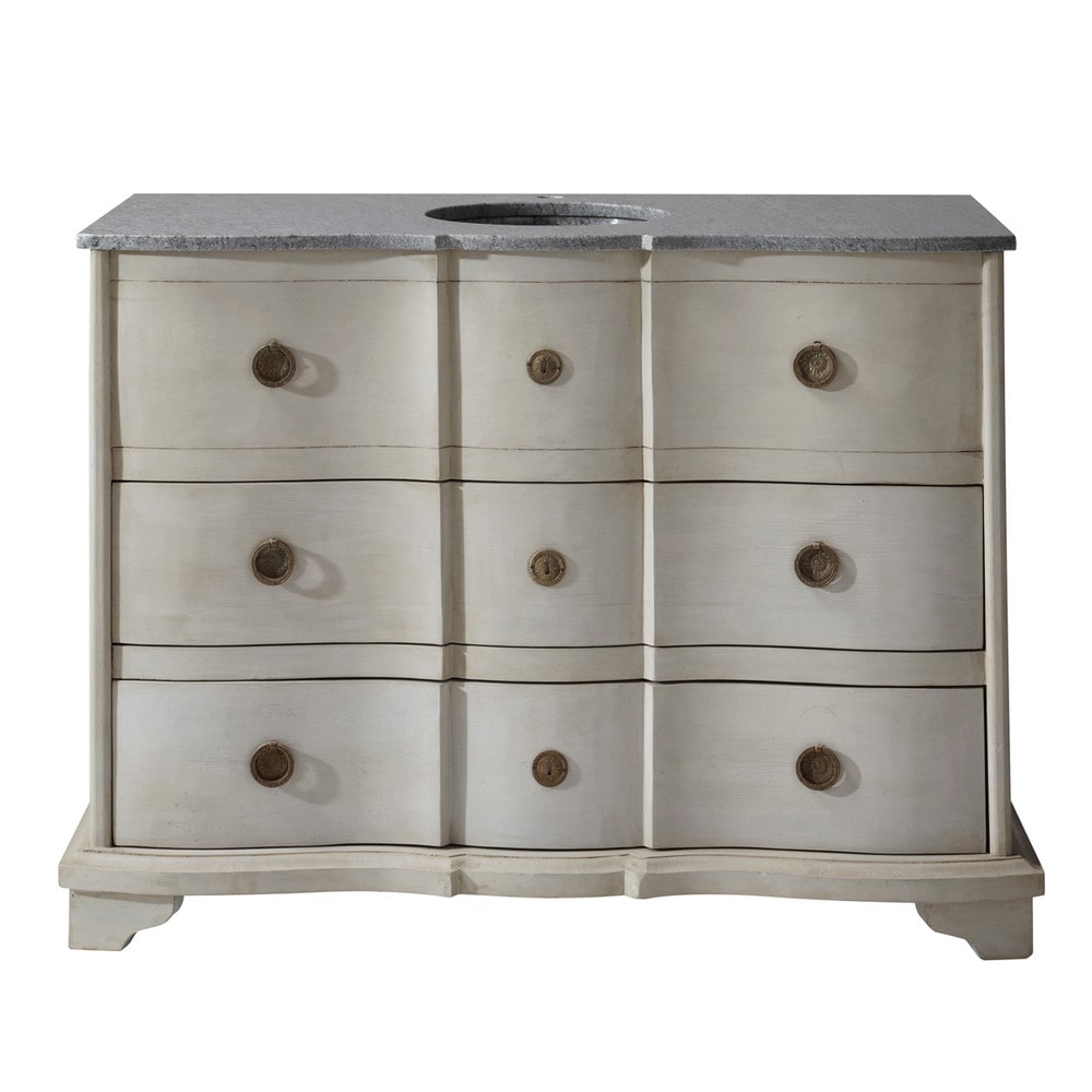 Meuble vasque en bois gris et pierre L 117 cm Eugenie Meuble vasque en bois gris et pierre L 117 cm Eugenie