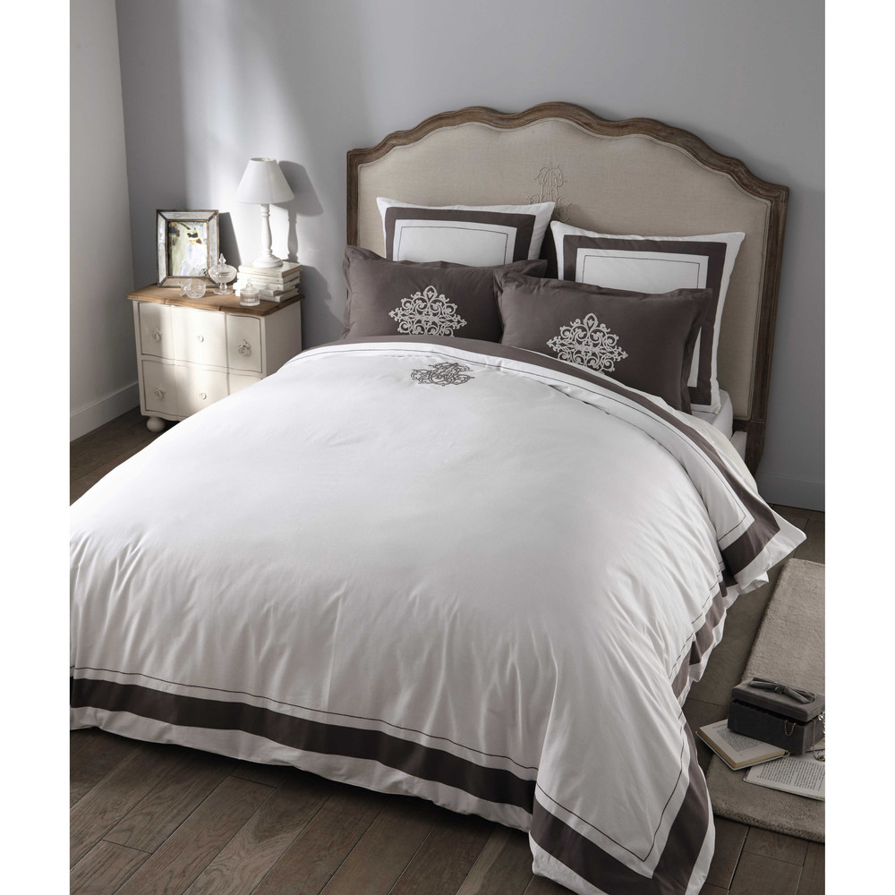 MONTESQUIEU cotton king size bedding set in white 220 x 240cm Maisons