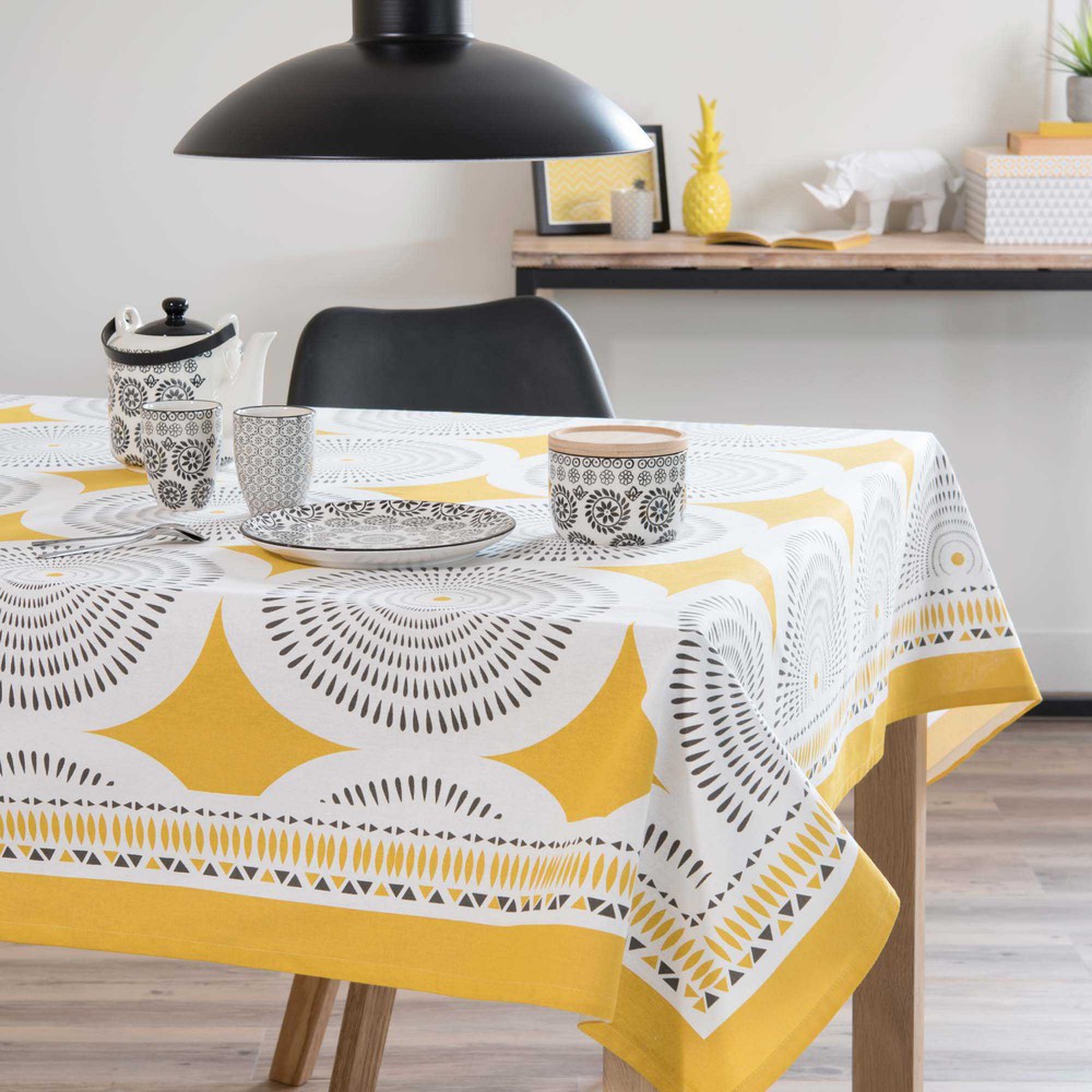 Nappe carrée en coton jaune/gris 170 x 170 cm HELICONIA Maisons du Monde