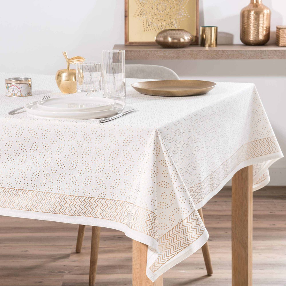 Nappe motifs dorés en coton 150 x 250 cm TBILISSI ...