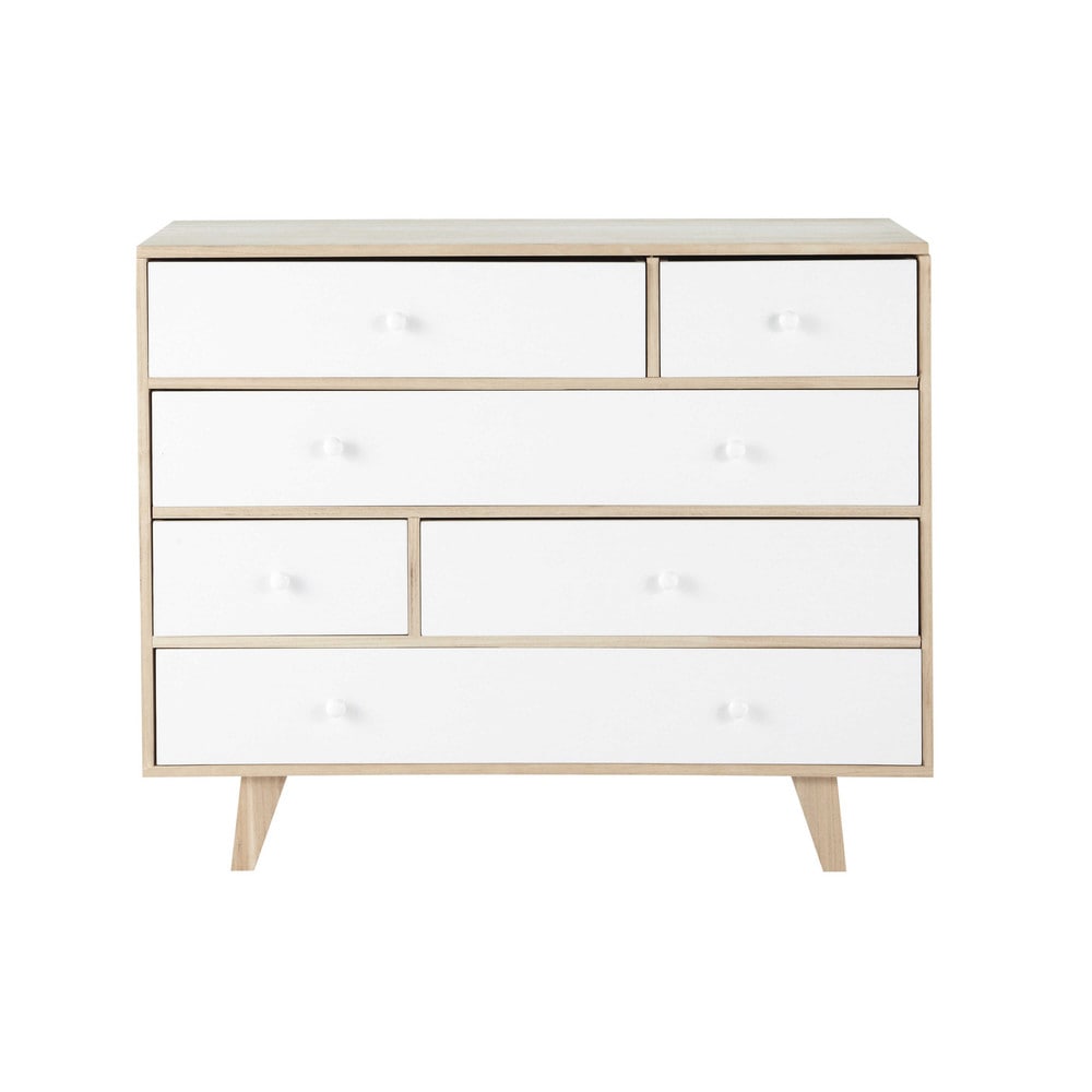 Paulownia wood vintage chest of drawers in white W 100cm Spring