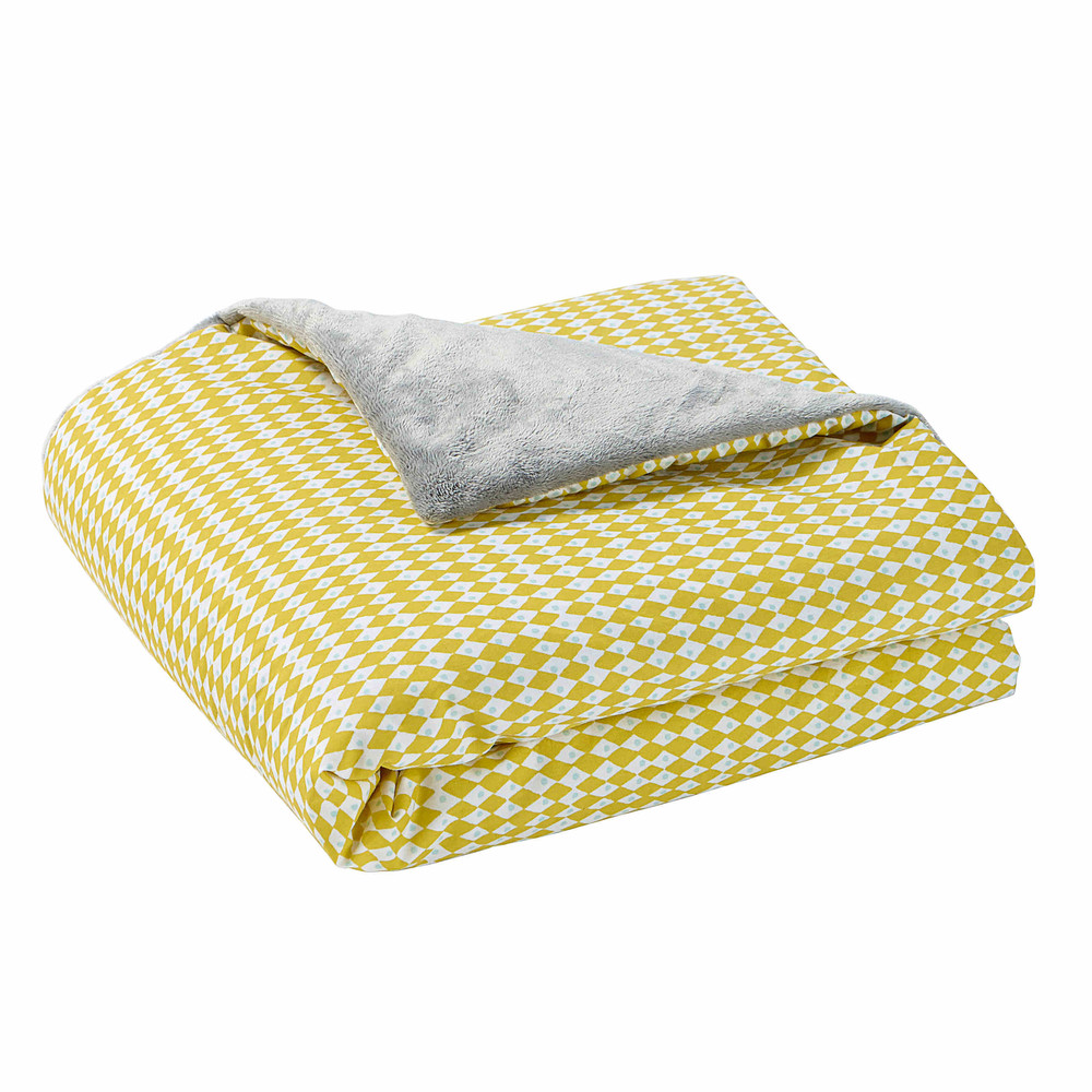 plaid en coton jaune gris 75 x 100 cm gaston 1000 10 36 159895_1