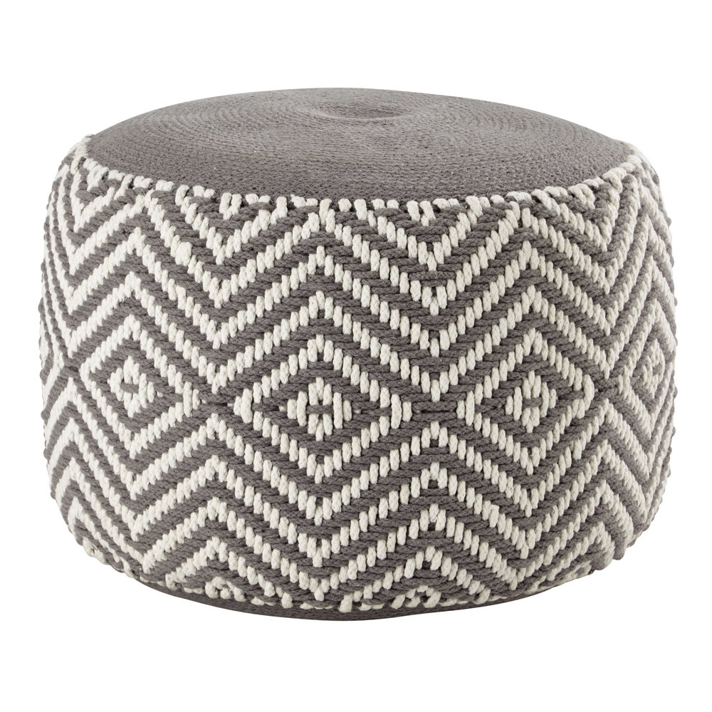 Pouf en coton gris/blanc WARM Maisons du Monde