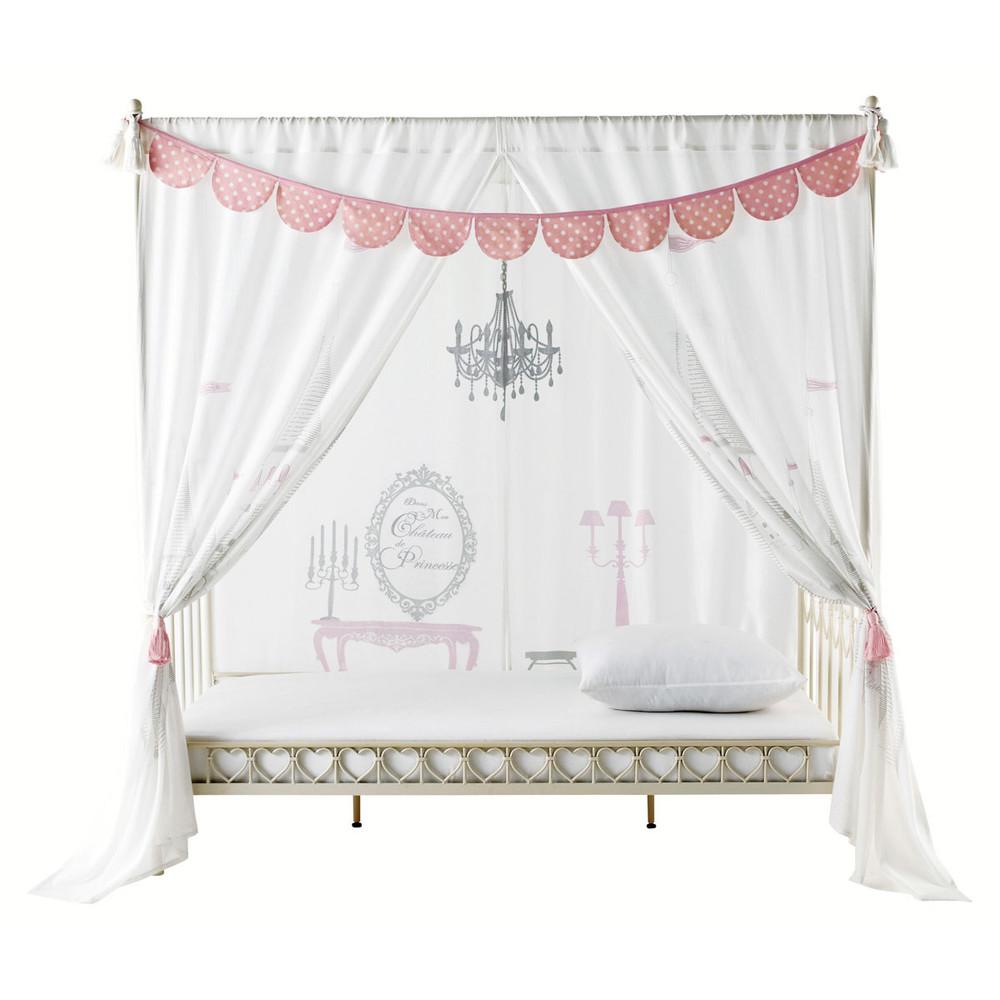PRINCESSE cotton fourposter bed curtain in white 105 x 210cm Maisons