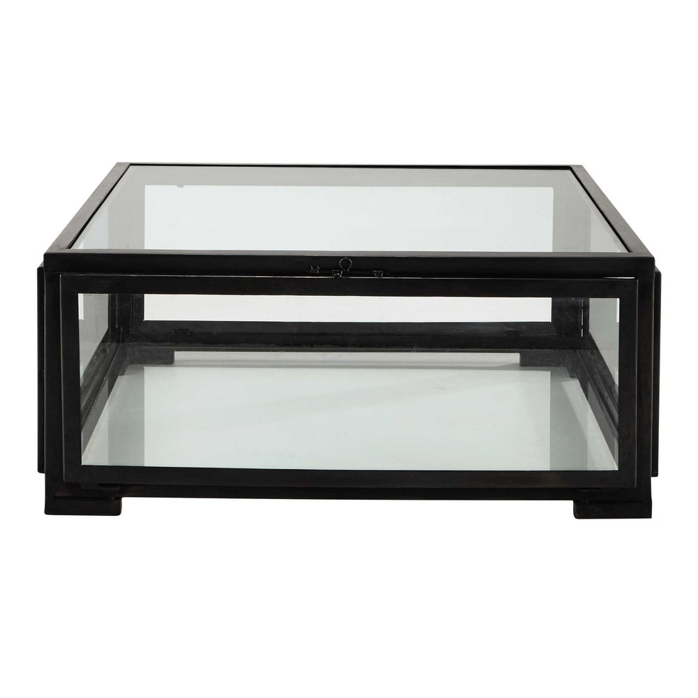 Quadratischer couchtisch aus glas und metall, b 80 cm, schwarz ...