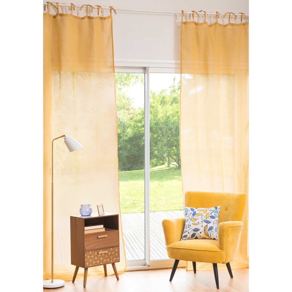 rideau salon jaune moutarde