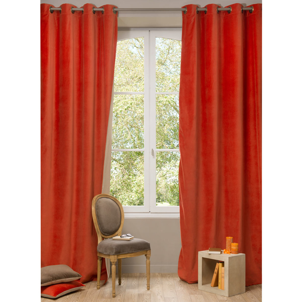 Rideau à Åillets double face en velours terracotta et beige 140 x ...