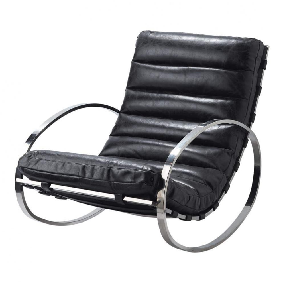 Rocking Chair Black leather Freud Freud Maisons du Monde