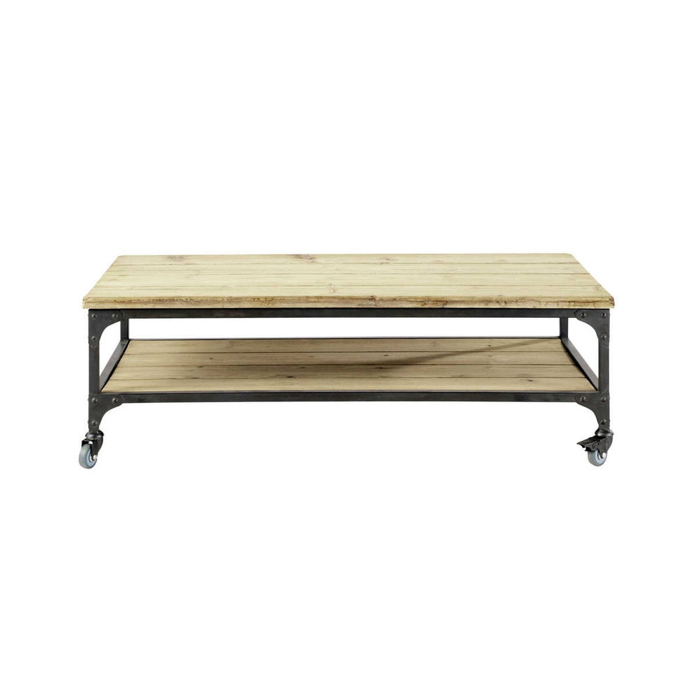 Rollcouchtisch im industrial stil aus holz und metall, b 110 cm ...