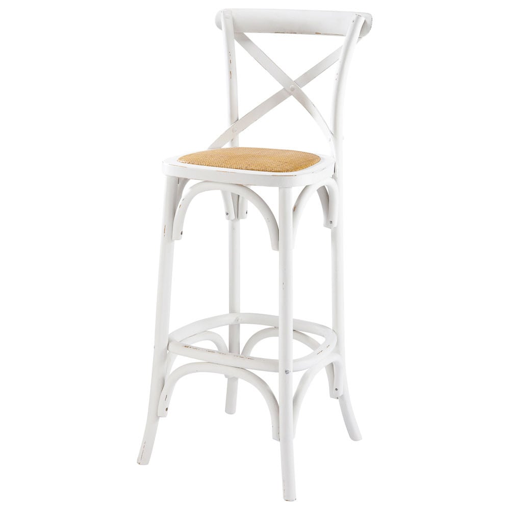 Silla de bar de mimbre y madera blanca Tradition Maisons du Monde