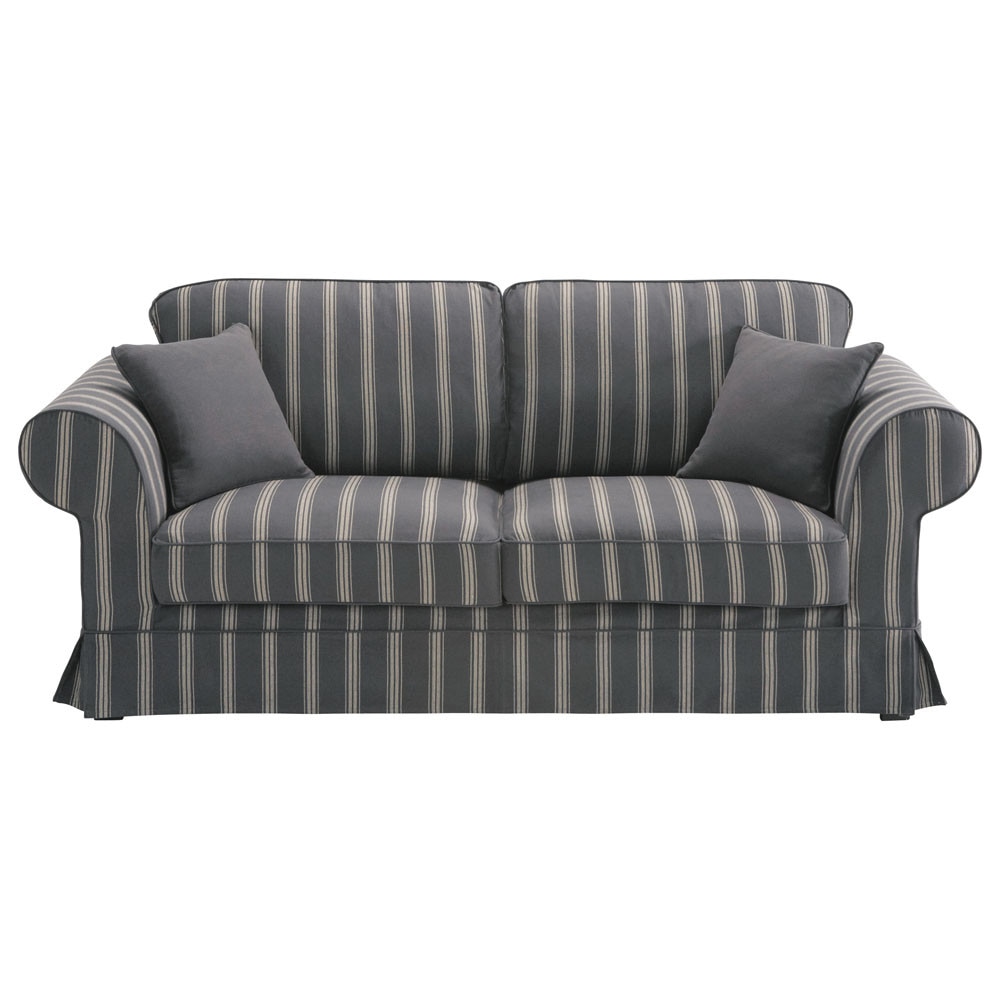 Sofá cama 3 plazas algodón gris rayas beige Victoria Victoria