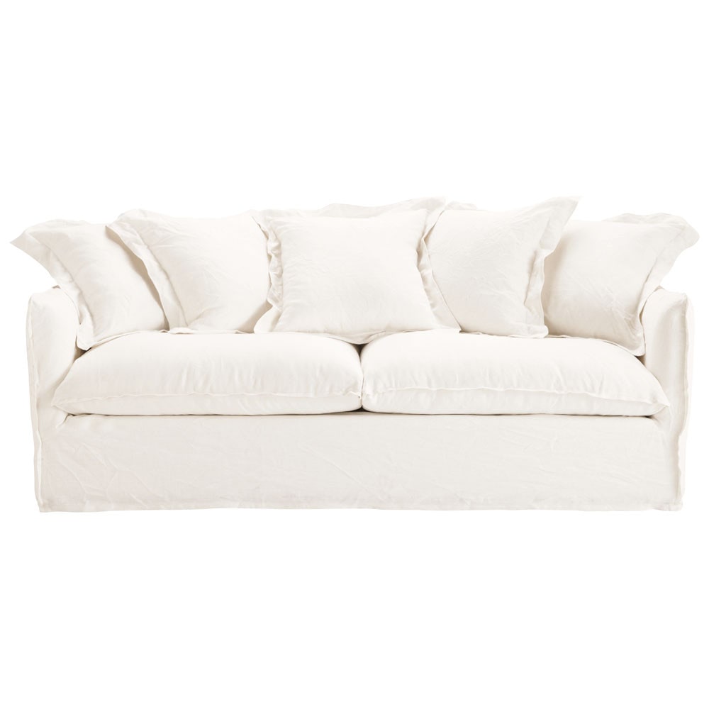 Sofá de 3/4 plazas de lino blanco Barcelone Maisons du Monde