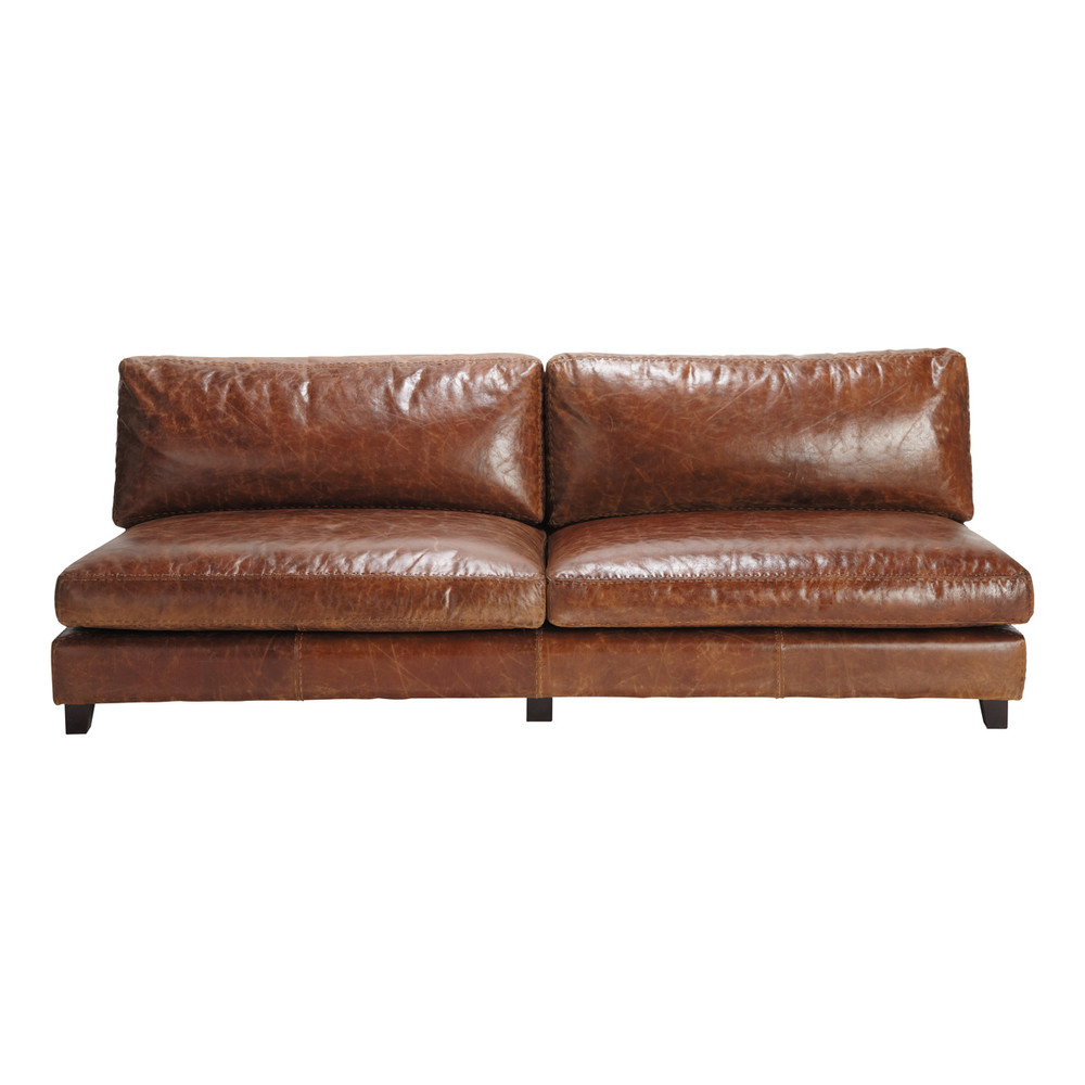 Sofá vintage de 2/3 plazas de cuero marrón Nevada Maisons du Monde