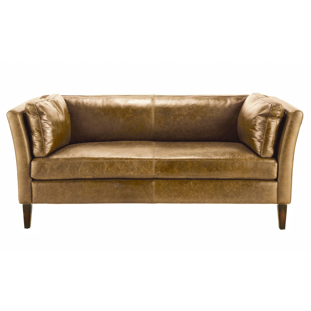 Sofá vintage de 3 plazas de cuero camel Prescott Maisons du Monde