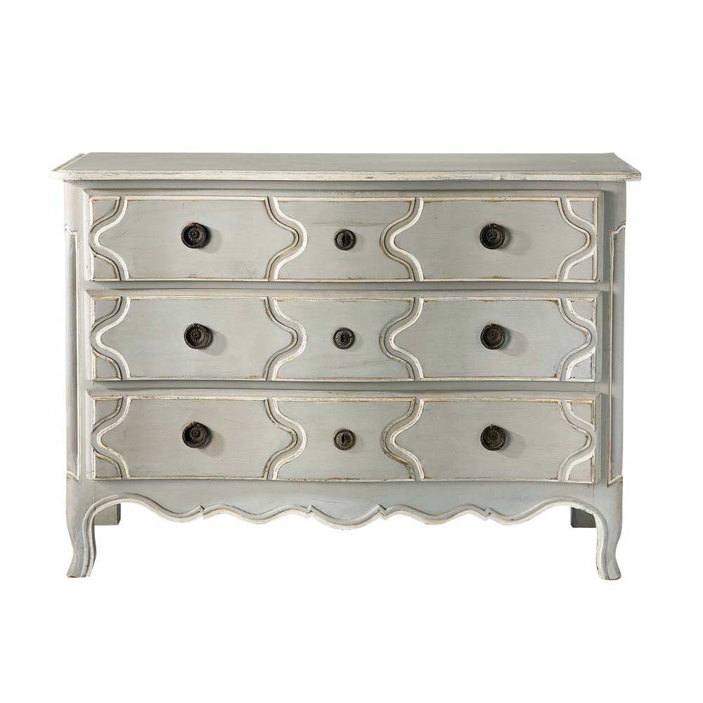 Solid mango wood chest of drawers in light grey W 125cm SaintRémy