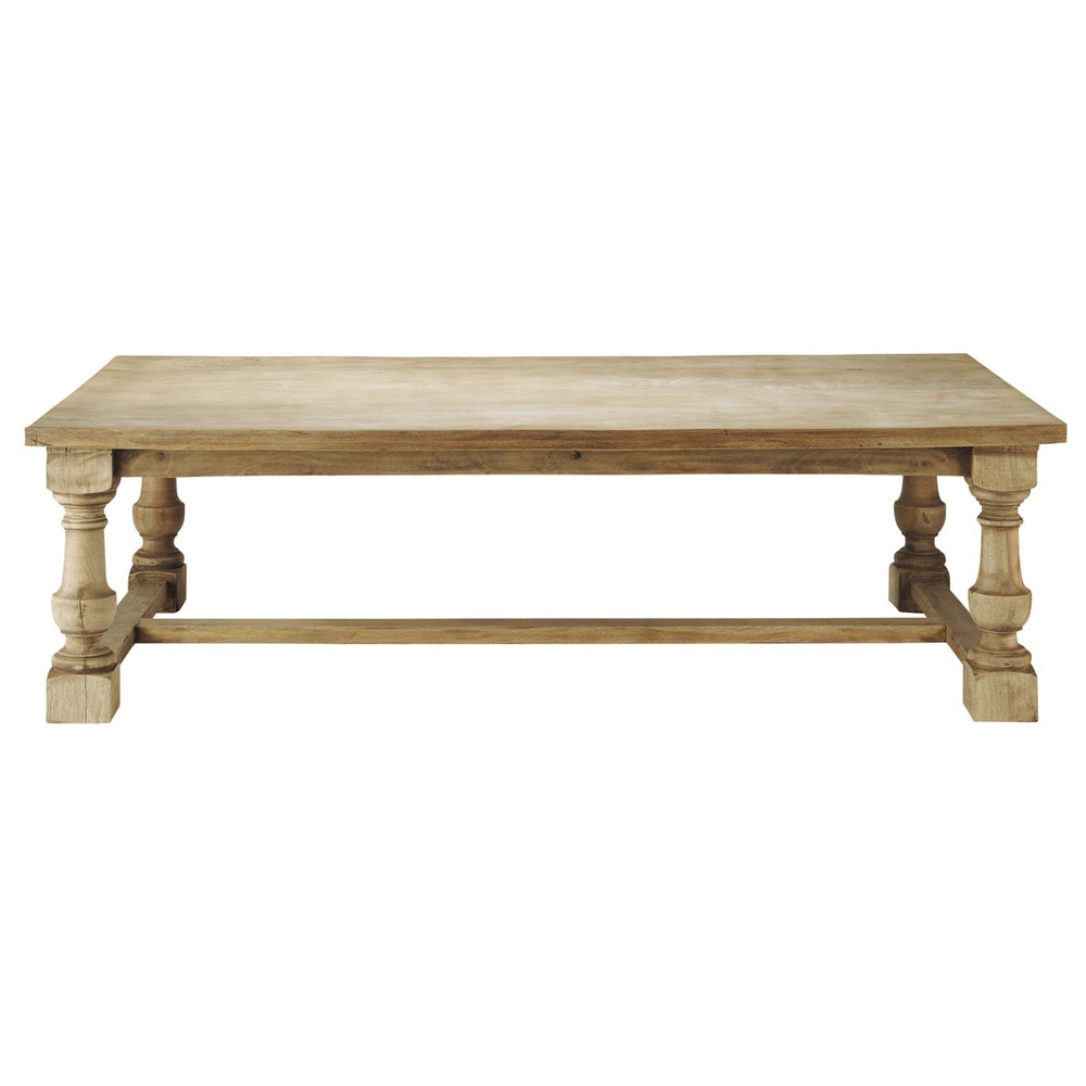 Solid mango wood coffee table in whitewash W 140cm Sorbonne ... - Solid mango wood coffee table in whitewash W 140cm