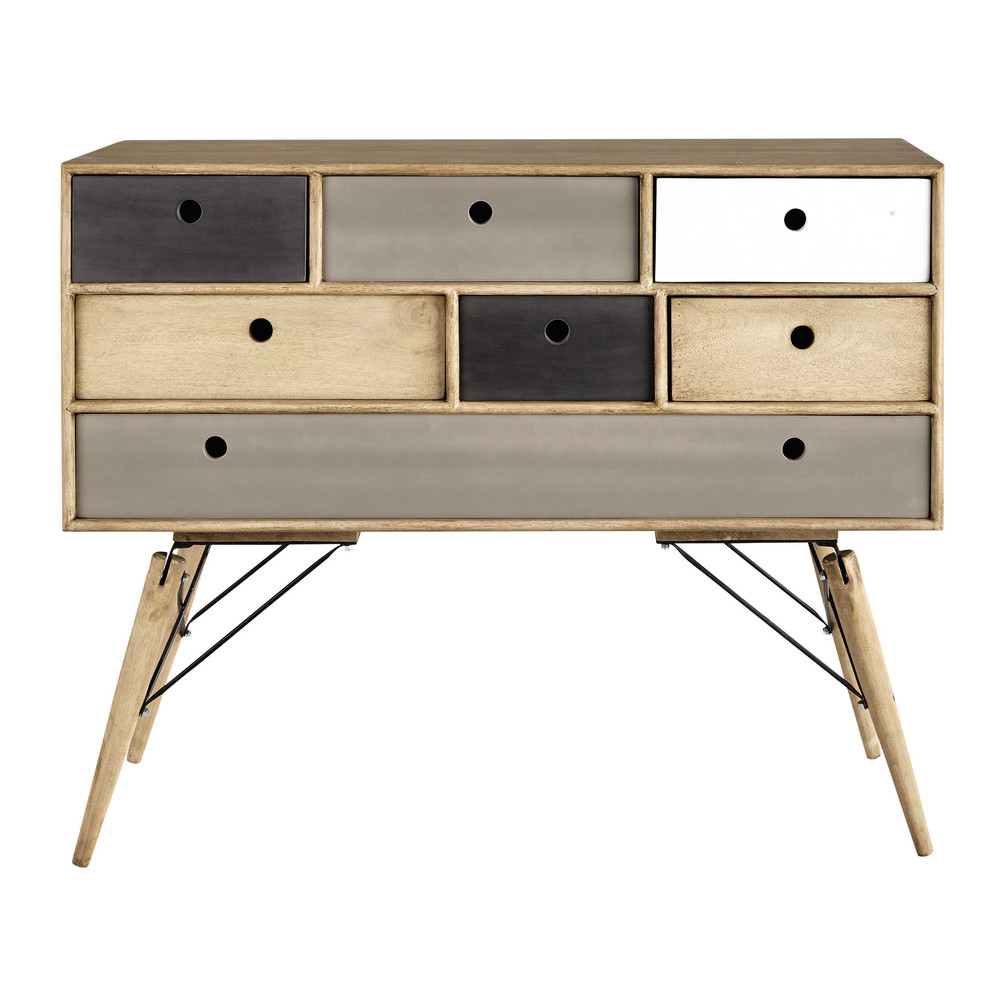 Solid mango wood vintage chest of drawers W 120cm Melting Maisons du