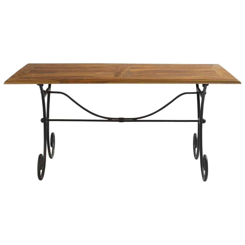 Solid sheesham wood and wrought iron dining table W 160cm Lubéron