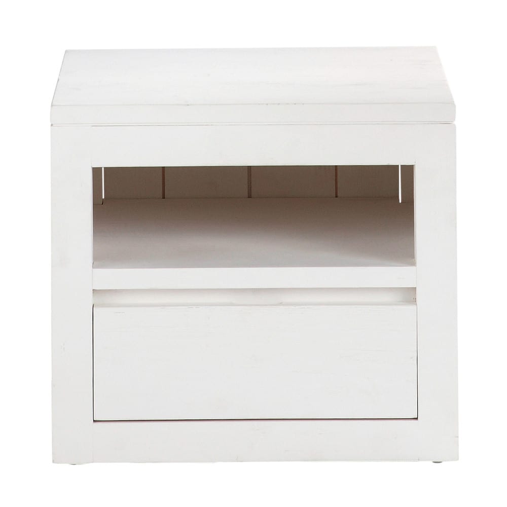 Solid wood bedside table with drawer in white W 40cm White Maisons du